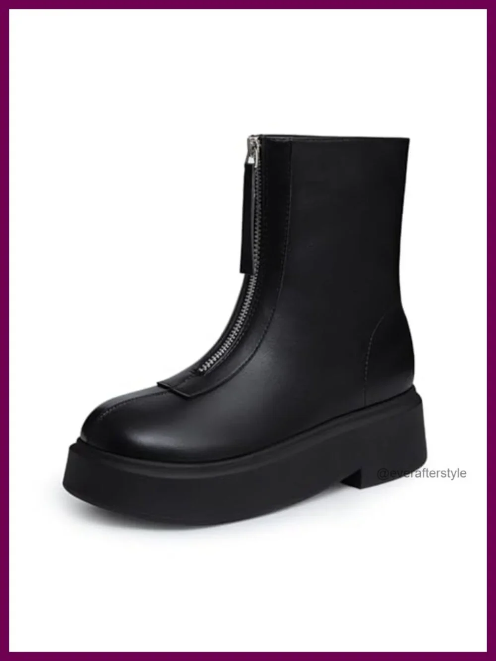 Women's Platform Ankle Boots Round Toe Chunky Low Heel Front Zipper PU Leather